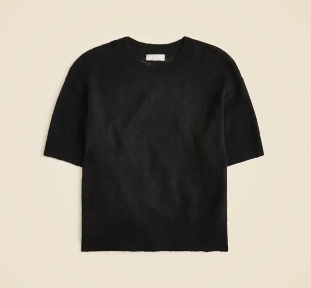 J.Crew Alpaca-Blend Oversized Sweater T-Shirt SZ XL Black Short Sleeve Crew Neck